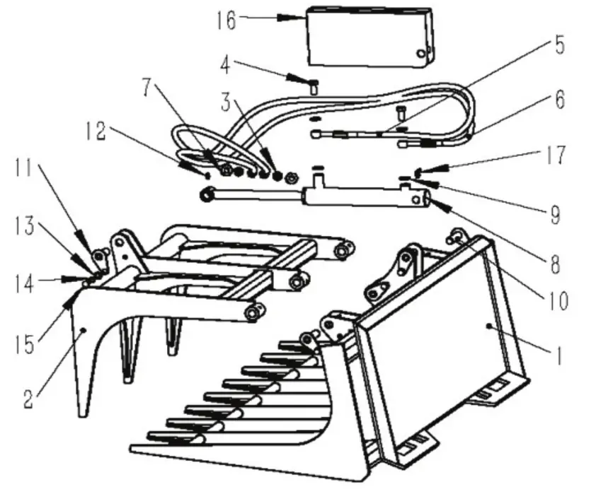 BRABER EQUIPMENT BE-SSGBXXXX Skid Steer Grapple Bucket - EXPLODED VIEW & PARTS LIST