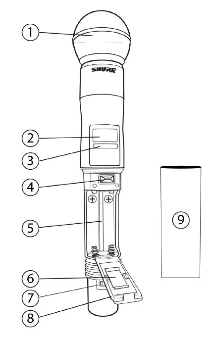 SHURE AD2 Digital Handheld Wireless Microphone Transmitter fig 1