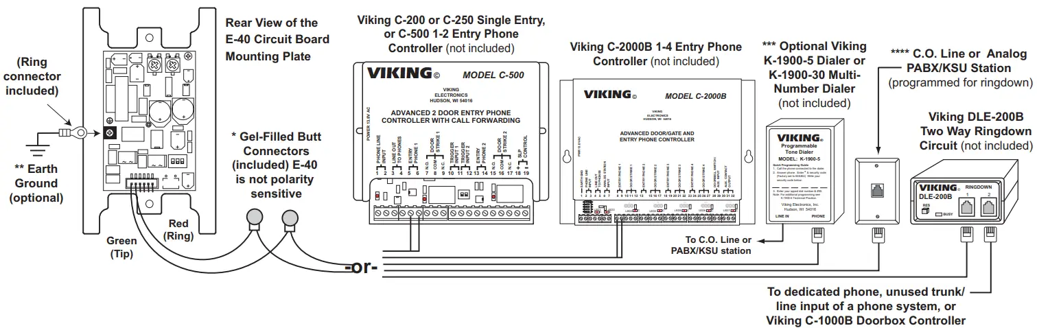 VIKING E 40 Series Compact Single Gang Entry Phone with LED - Wiring