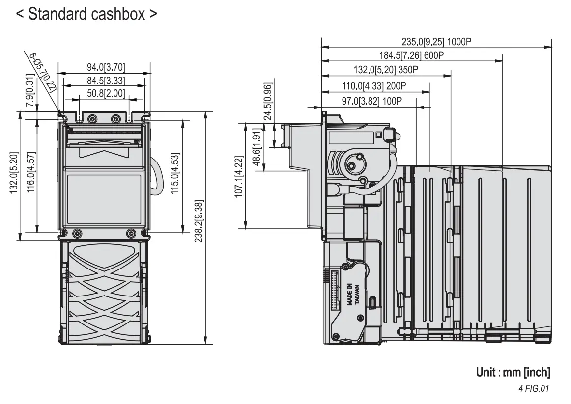 XBA-Mini Bill Acceptor Dimension