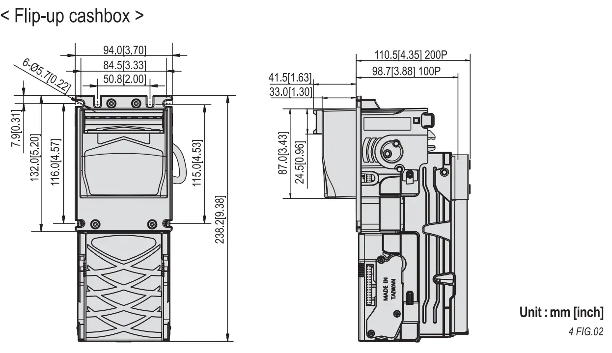 XBA-Mini Bill Acceptor Dimension