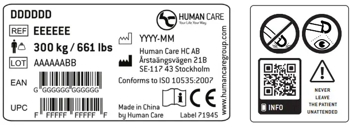 HUMAN CARE Portable Ceiling Lift - Product label
