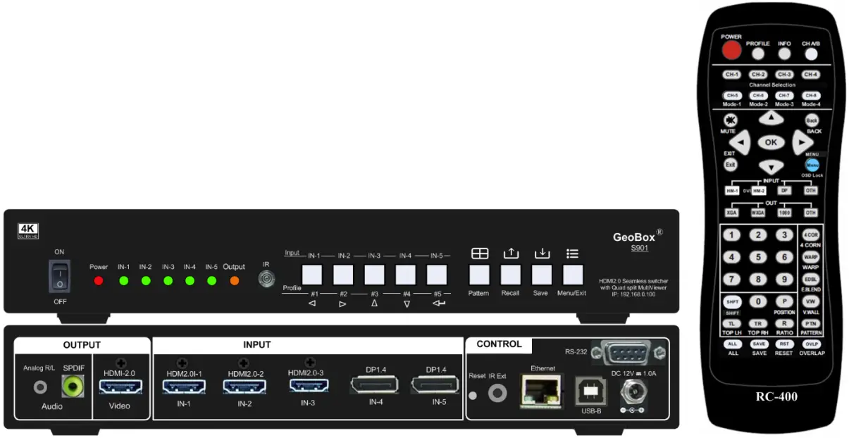 VNS S901 5x1 Seamless UHD switcher with Quad Split Views