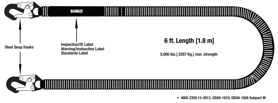 DeWALT DXFP612111 Fall Protection Compliance Kit - ABSORBING LANYARD