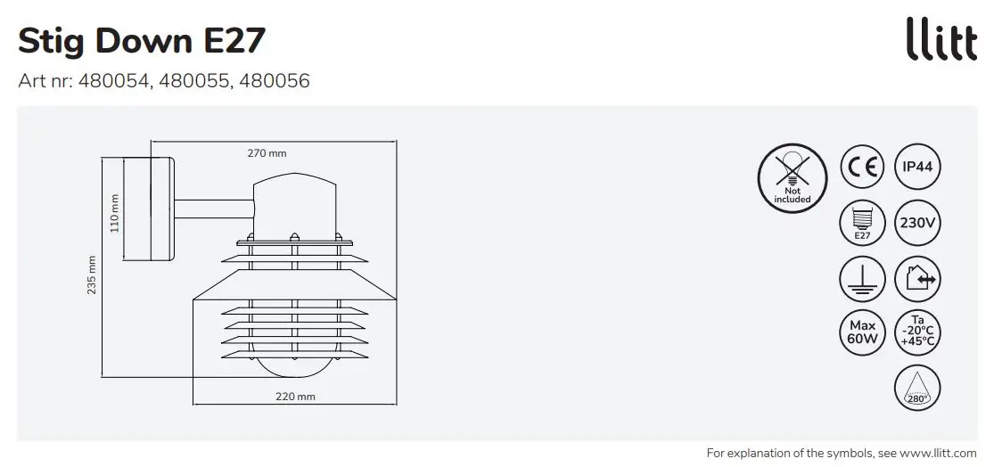 llitt Stig Down E27 Installation Guide