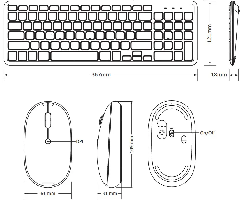 perixx PERIDUO-613 Wireless Compact Chiclet Keyboard- Product Illustration