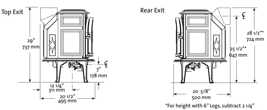 JOTUC Direct Vent Gas Stove top exit