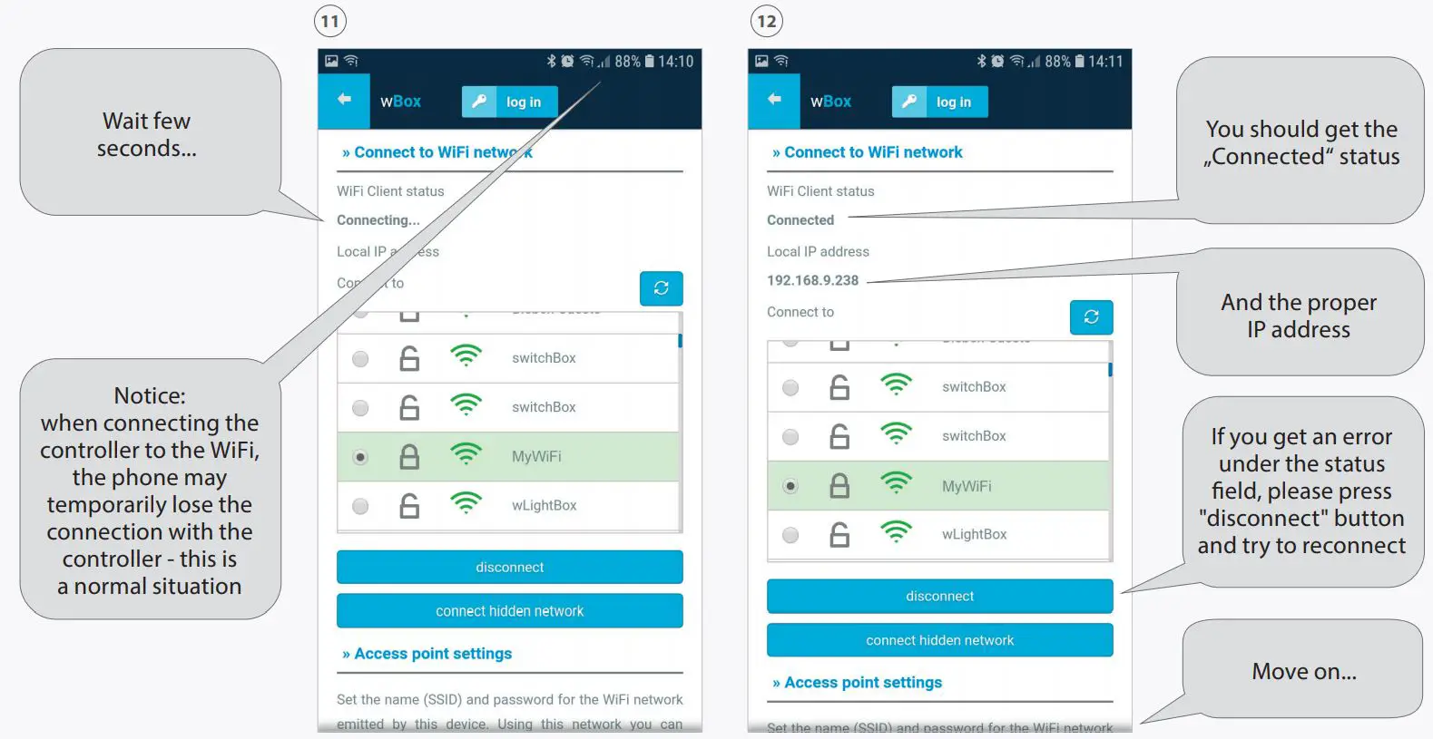 APPs Settings For wBox Devices User Guide - Connect and Disconnect wifi network
