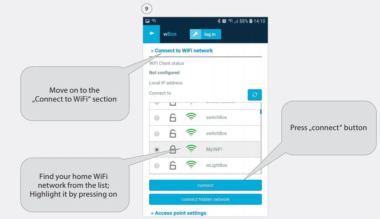 APPs Settings For wBox Devices User Guide - Connect to wifi network