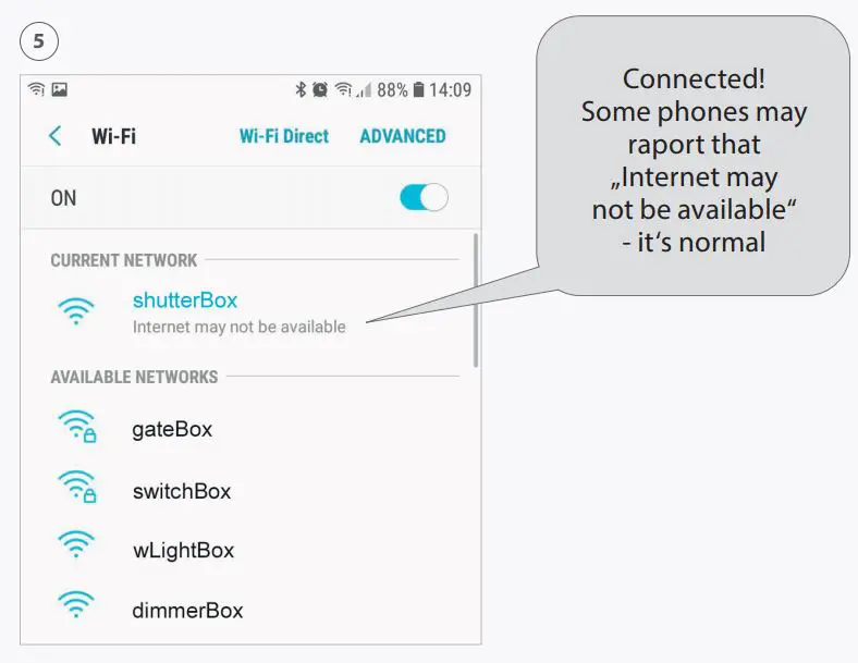 APPs Settings For wBox Devices User Guide - Connected some phones may report that internet may not be available its's normal