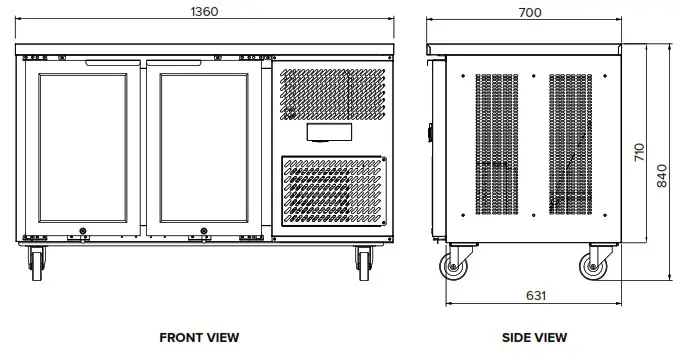 STODDART AXR UCGN 2 Undercounter Refrigerator 2 Glass Doors 196 Liters - Specification 1