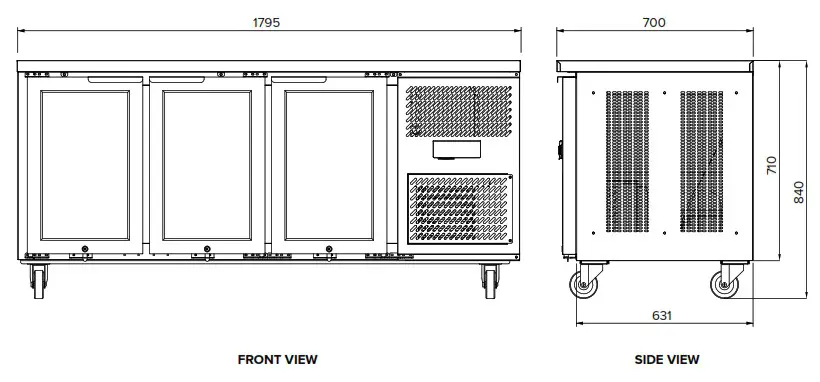 STODDART AXR UCGN 2 Undercounter Refrigerator 2 Glass Doors 196 Liters - Specification 3