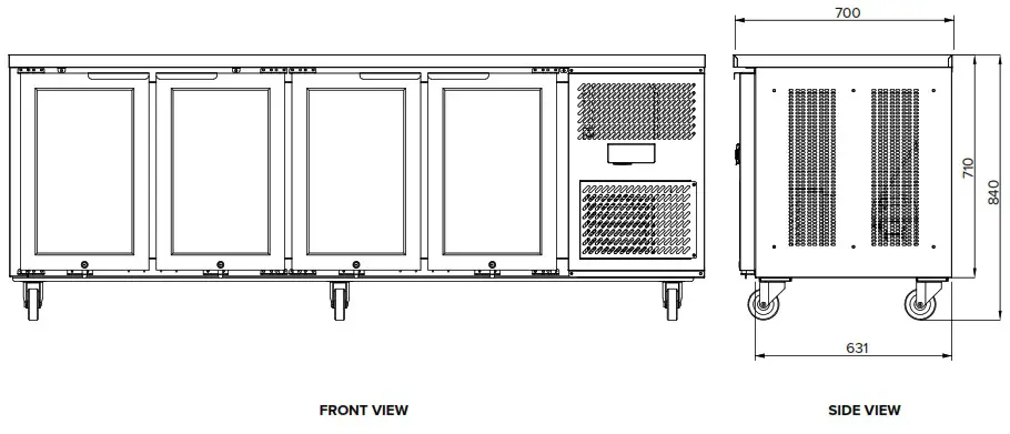 STODDART AXR UCGN 2 Undercounter Refrigerator 2 Glass Doors 196 Liters - Specification 5