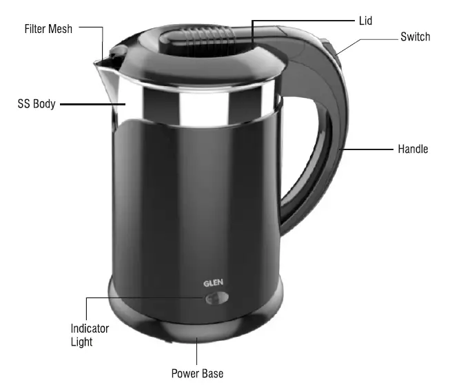 GLEN-SA-9015-DX-Electric-Kettle-Plastic-Clad-Stainless-Steel-fig-1