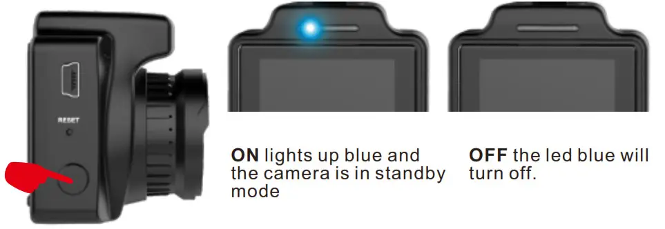 Conbro Mini WiFi Dash Cam ON lights