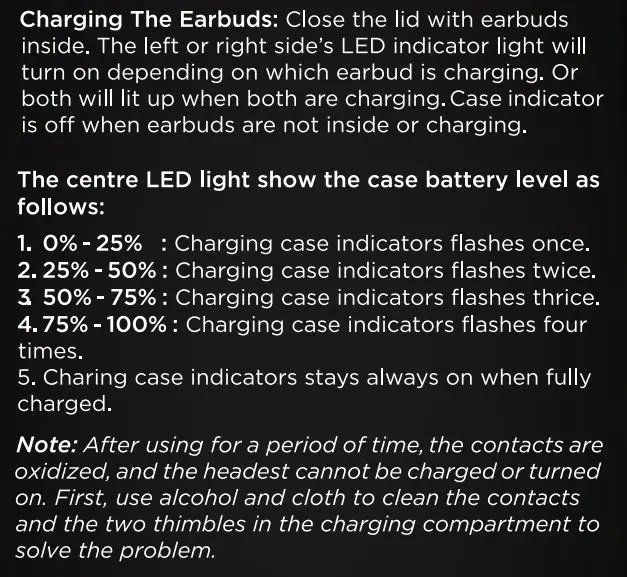WINGS WL-PHANTOM-BLK Phantom True Wireless Earbuds User Manual - Charging Function