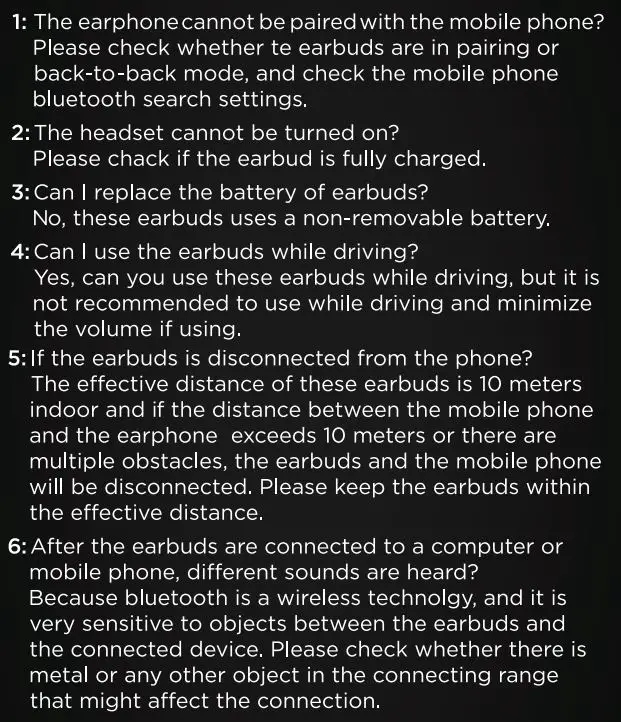 WINGS WL-PHANTOM-BLK Phantom True Wireless Earbuds User Manual - Common Problem