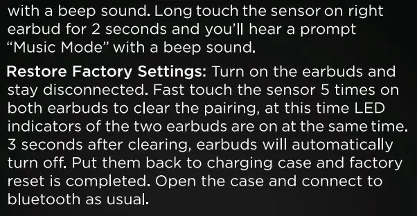 WINGS WL-PHANTOM-BLK Phantom True Wireless Earbuds User Manual - Touch Controls Usage