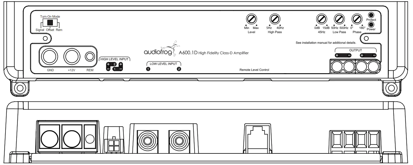 audiofrog A150 4D 4 Channel High Fidelity Class D Amplifier - Connections