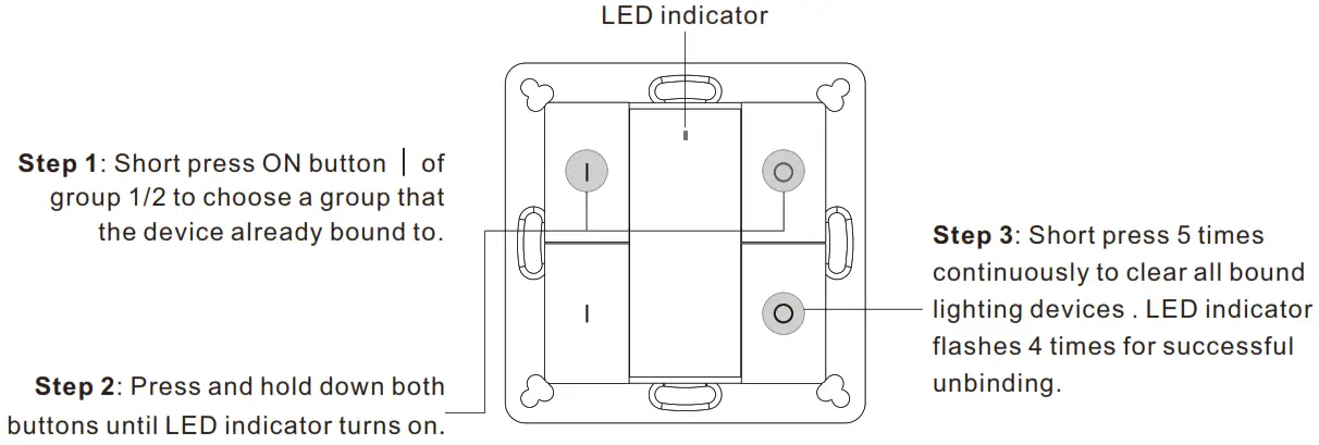 SUNRICHER SR-ZG9001K4-DIM2 70100034 ZigBee Wireless Dimmer Switch - Clear All Find and Bind Mode Paired Lighting Devices