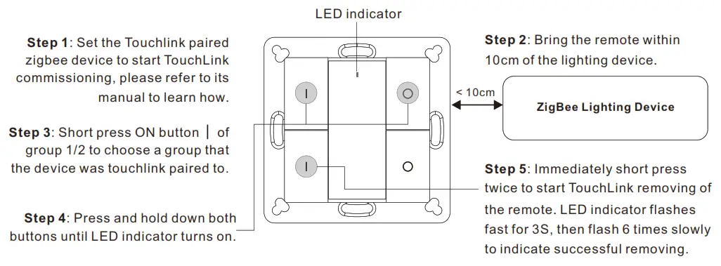 SUNRICHER SR-ZG9001K4-DIM2 70100034 ZigBee Wireless Dimmer Switch - Remove a Touchlink Paired ZigBee Lighting Device