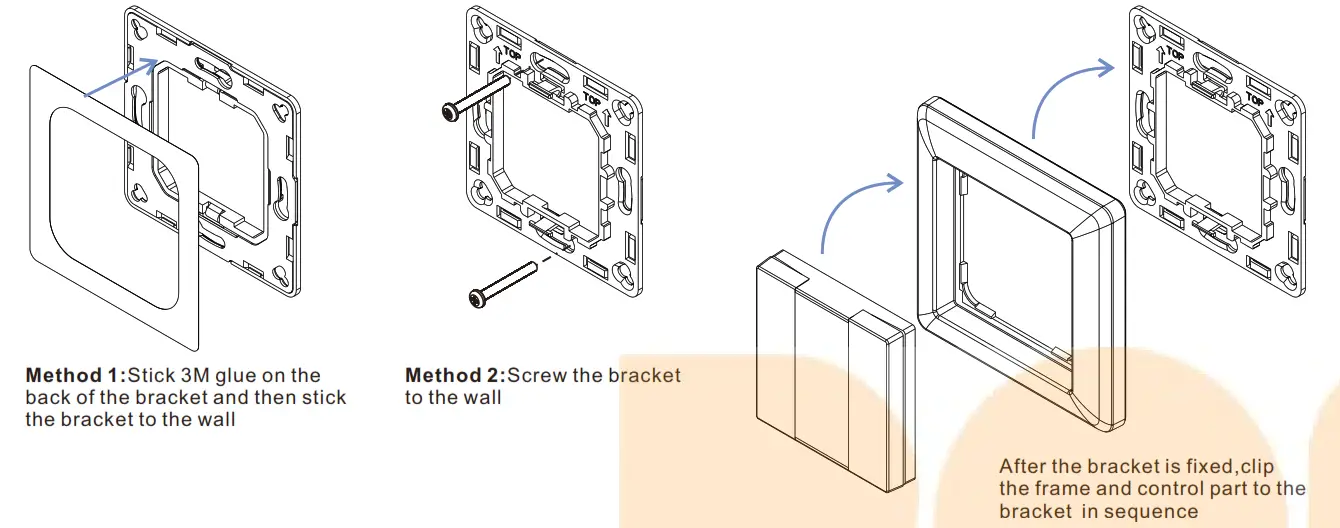 SUNRICHER SR-ZG9001K4-DIM2 70100034 ZigBee Wireless Dimmer Switch - nstall the controller to wall