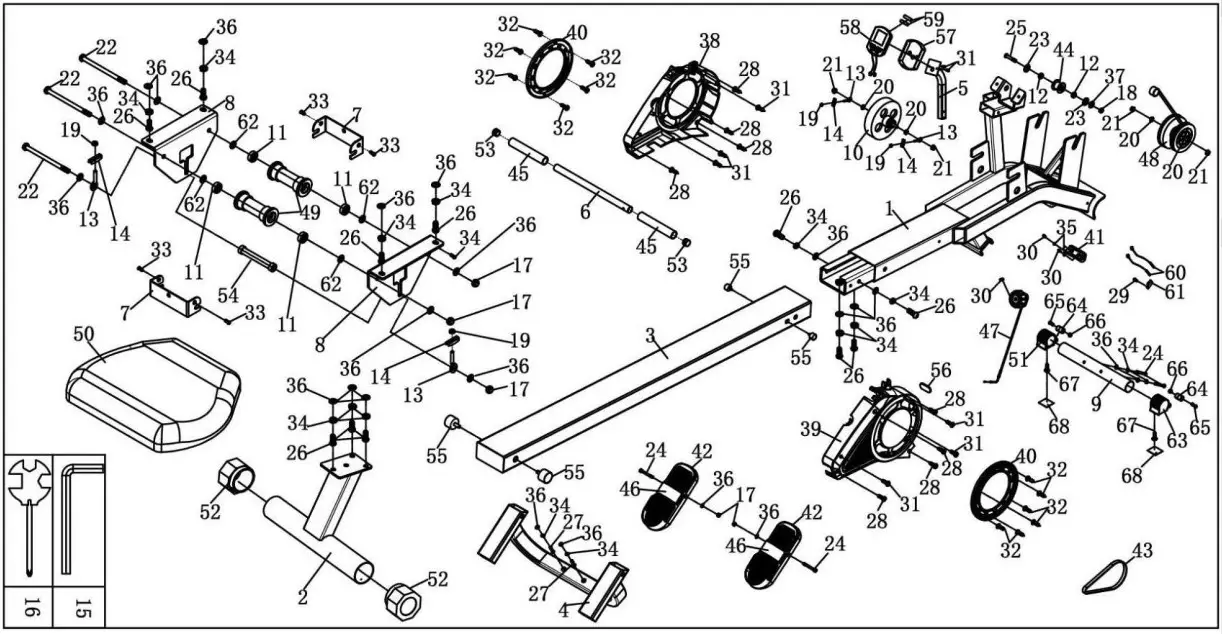 ECHANFIT Magnetic Rowing Machine- EXPLODED DIAGRAM