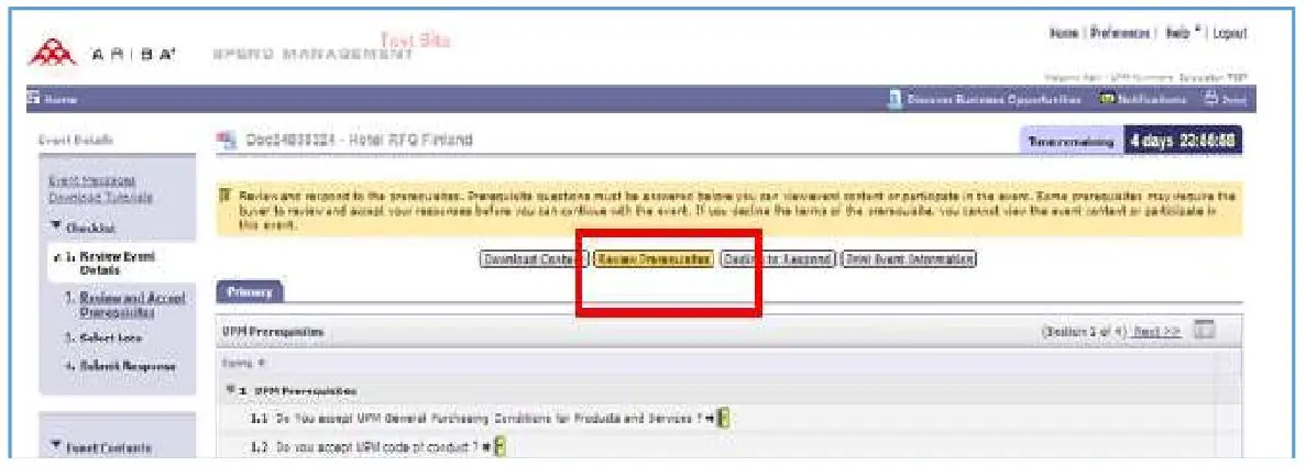 TATA Bidder - Step 1 Click “Review Prerequisites”