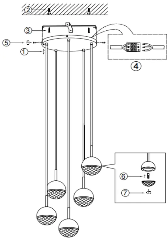 Telbix ONETA PE0 5 Oneta Pendant Light 5Lt in Black-fig2