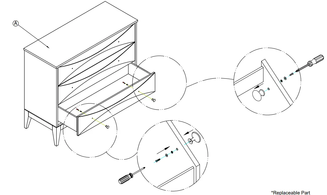 HMIDEA D483 002 Two Tone Black and Gold 3 Drawer Chest - Fig 1