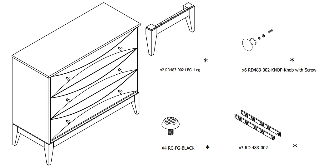 HMIDEA D483 002 Two Tone Black and Gold 3 Drawer Chest - Fig 2