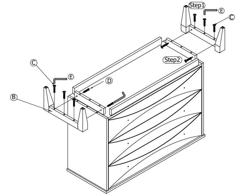 HMIDEA D483 002 Two Tone Black and Gold 3 Drawer Chest - Fig
