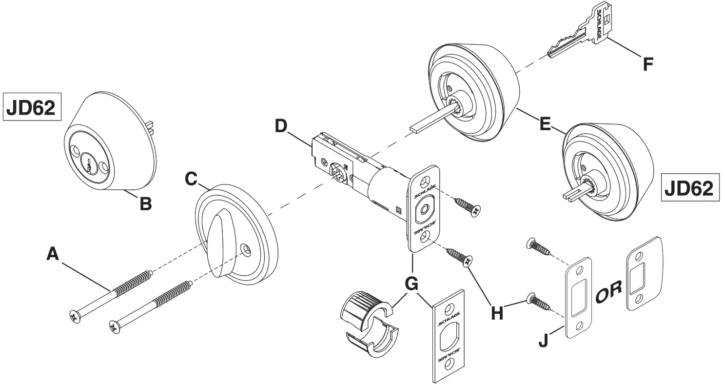Schlage Jd60/jd62 Single Cylinder Deadbolt Installation Manual Schlage Jd60/jd62 Single Cylinder Deadbolt Installation Manual