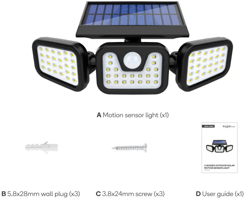 kogan NBBR3HOSMSL 3 Headed Outdoor Solar Motion Sensor Light - Figure 1