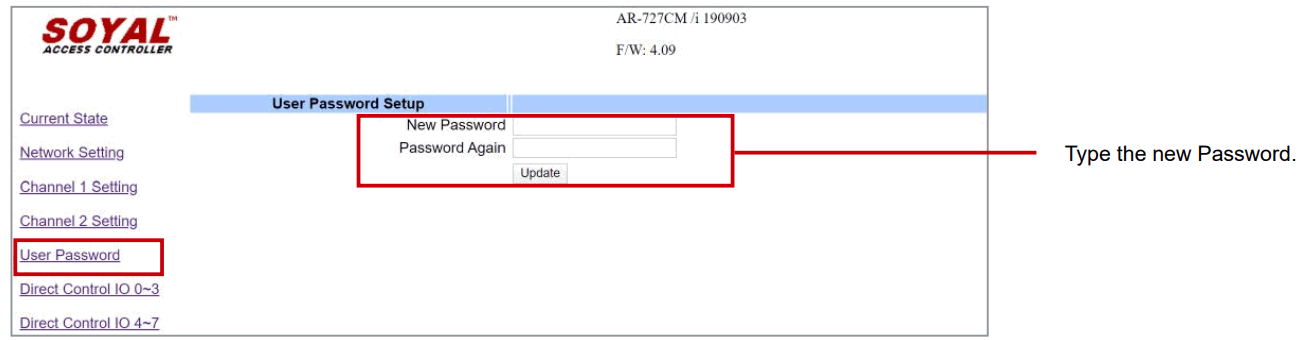 SOYAL AR 727 CM Device Network Server - Menu to change