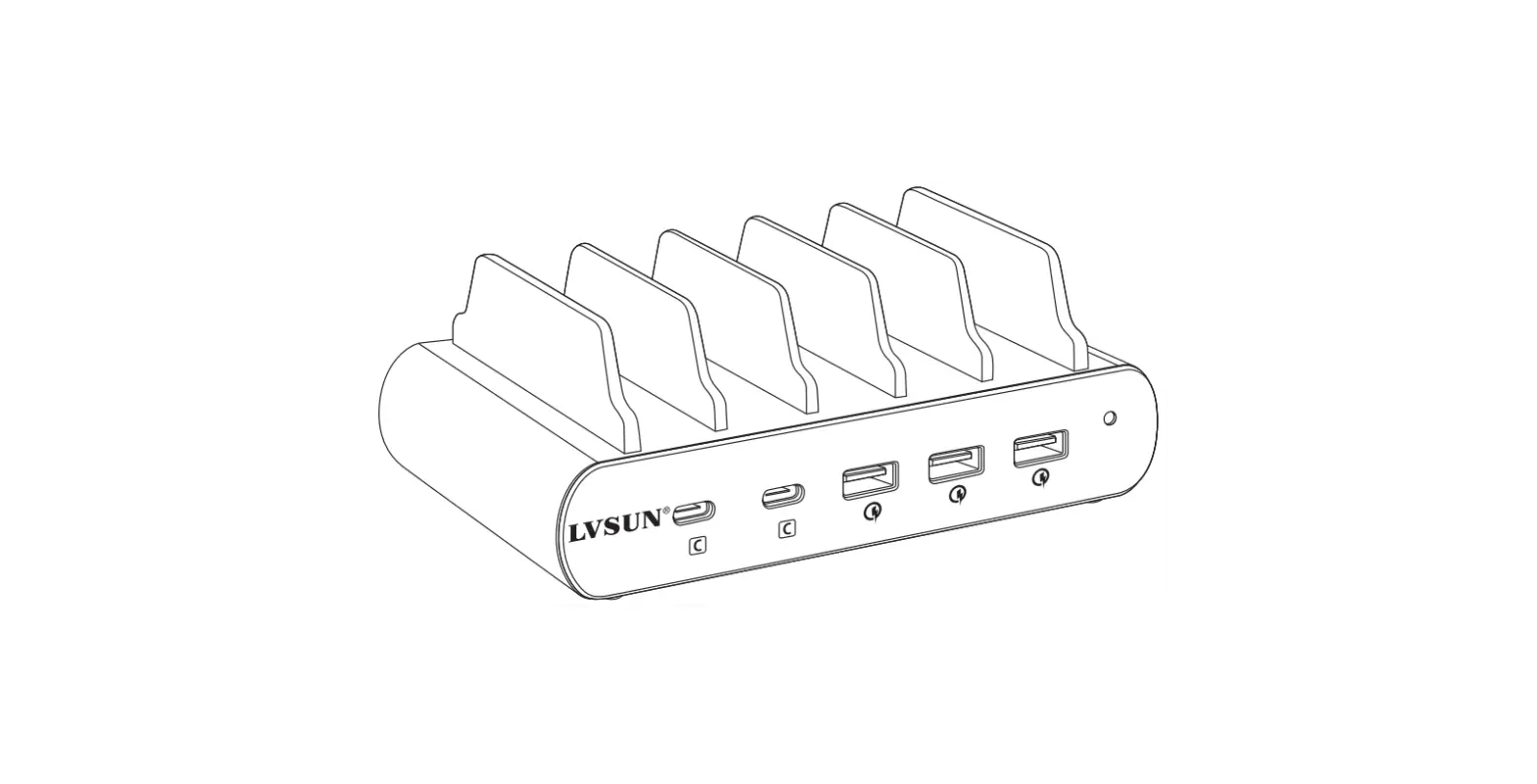 Lvsun Ls-pd110t-2c 110w 5-port Qc 3.0 Laptop Usb-c Charging Station User Manual
