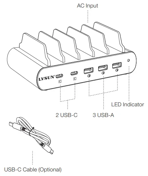 LVSUN-LS-PD110T-2C-110W-5-PORT-QC-3.0-Laptop-USB-C-Charging-Station-fig-2