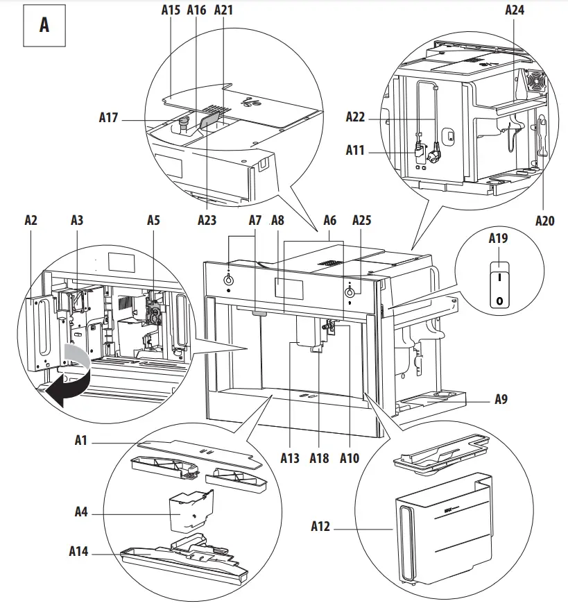 smeg CMS4104S Automatic Built In Coffee Machine - parts
