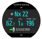 SUUNTO TANK POD - showing the Tank POD serial number, battery status and the tank pressure