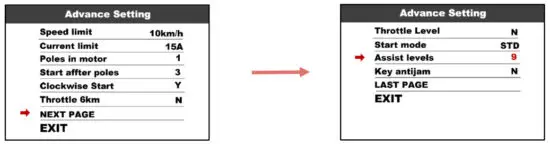CYC MOTOR APT 750c Colour Display - Advance setting 1