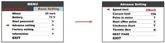 CYC MOTOR APT 750c Colour Display - Advance setting