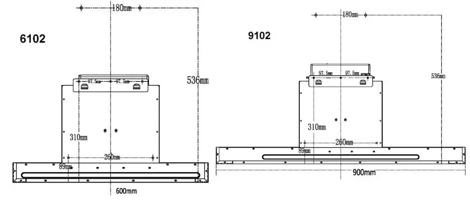 CIARRA CBCS6102-OW 60cm Chimney Cooker Hood - Below is the hole drilling installation drawing