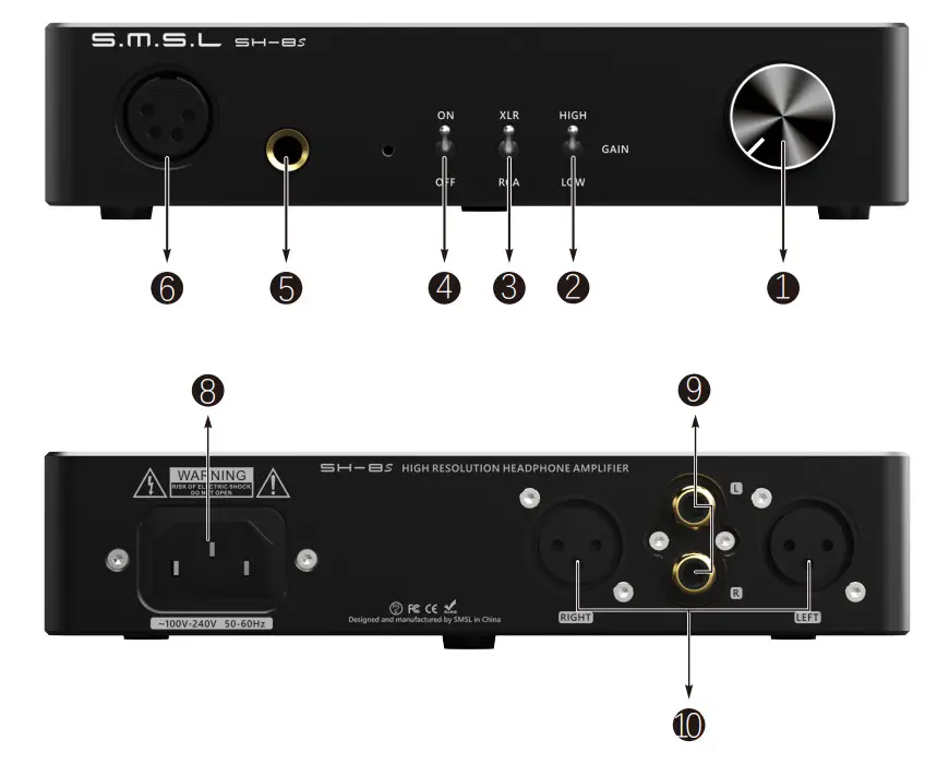 S M S L SH 8S Balanced Headphone Amplifier - Display Interface and Instructions