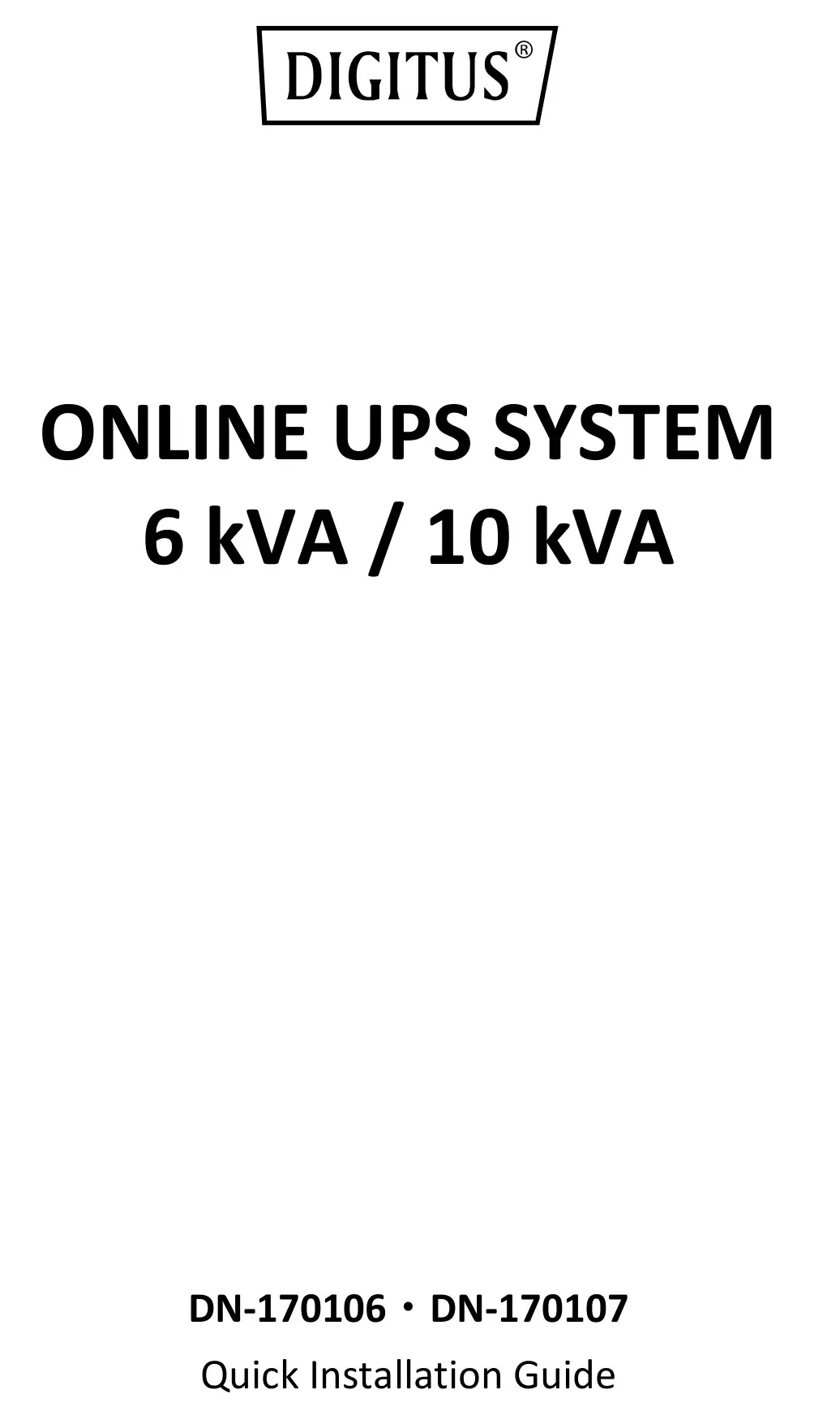 DIGITUS DN-170107 Online Ups System 6 Kva, 10 Kva Installation Guide