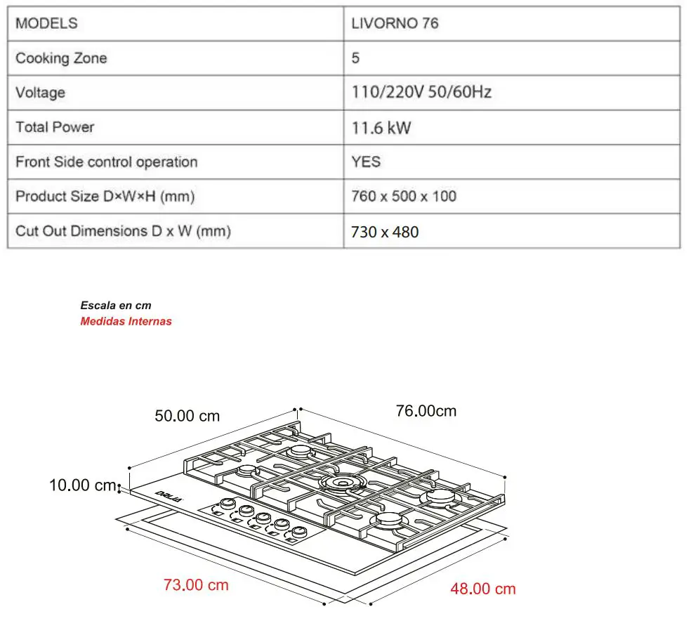DRIJA Livorno 76 Built-in-Gas Stove User Manual - Product Overview