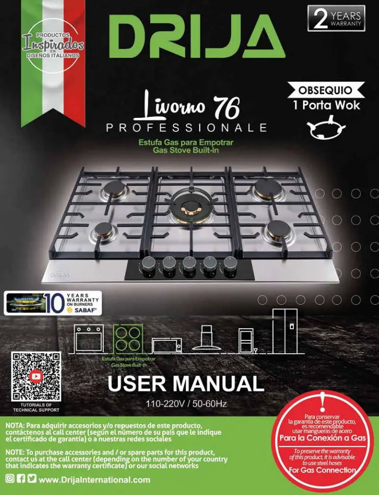 DRIJA Livorno 76 Built-in-Gas Stove User Manual