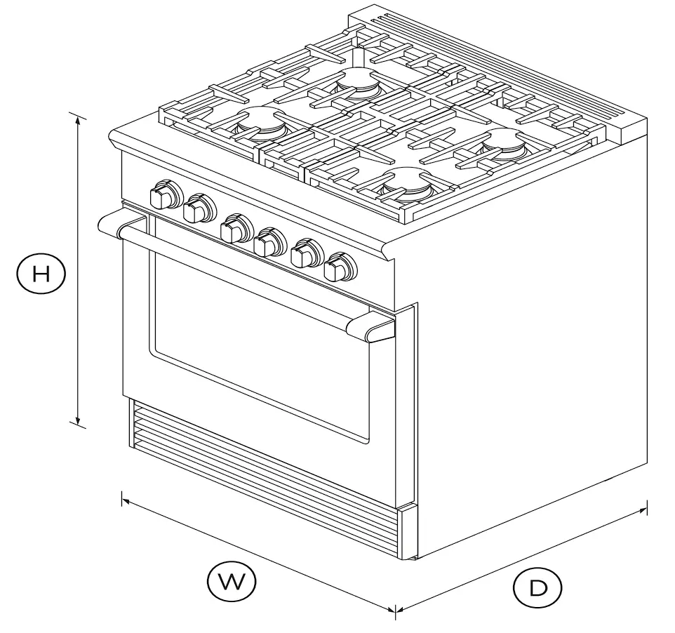 FISHER and PAYKEL RGV2-304-L N Gas Range 30 Inch 4 Burners LPG Dimension