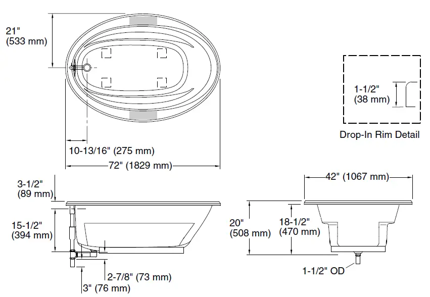 KOHLER-K-1165-S1-72-Inch-x-42-Inch -Drop-in-Bath-FIG-2