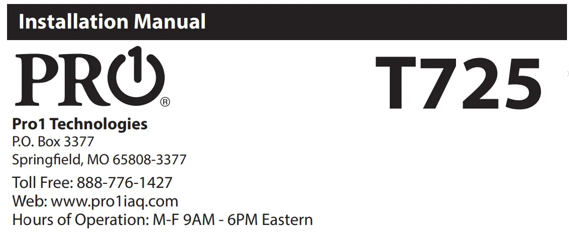 Pro1 T725 Thermostat User Guide