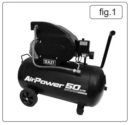 SEALEY SAC5020A Compressor 50ltr Direct Drive 2hp - fig 1